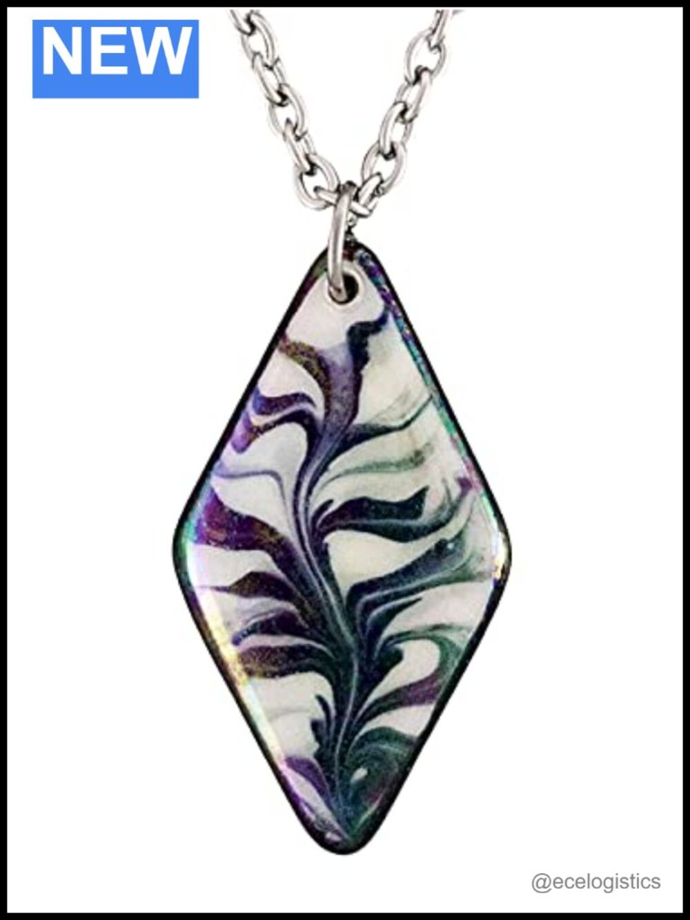Porcelain Diamond Pendant Necklace, Stainless Steel Chain